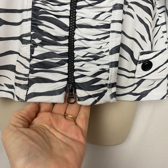 Clara Sun Woo Jacket Womens Large Animal Print Black White Shirred Stretchy Zip - Picture 5 of 14